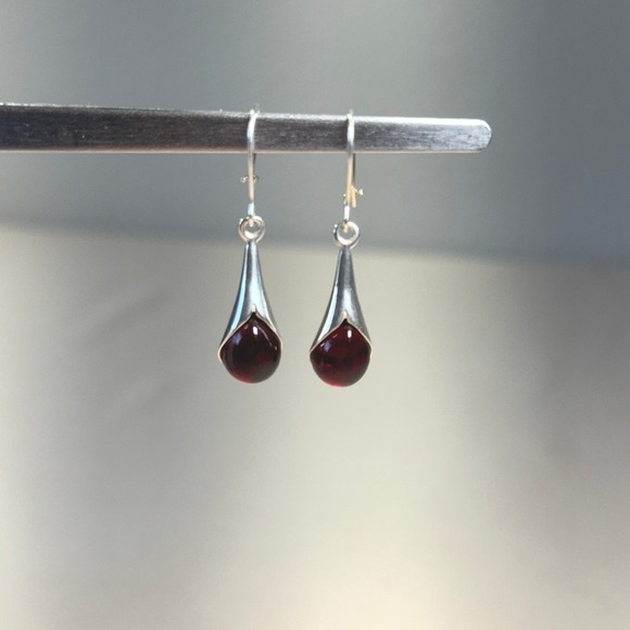 Sterling Silver 925 Red Cherry Amber Teardrop Drop Earrings Leverback Dangle - Picture 10 of 13